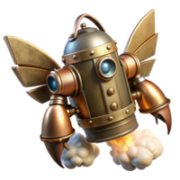 dramatic contemporary A steampunk jetpack with copper wings and steam-powered thrusters, emitting a trail of smoke, in a concept art style 4K png
