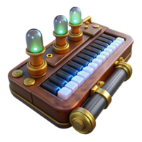 wunderbar zeitgenössisch ein Steampunk Tastatur mit Messing- Schlüssel und glühend Vakuum Röhren unterhalb, zündete von unter, im ein Cyberpunk Stil hoch Qualität png