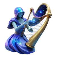 serene abstract A celestial being playing a cosmic harp, the music creating ripples in spacetime. Fantasy, ethereal style detailed png