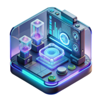 extraordinary creative A futuristic, holographic interface displaying complex data and schematics. Cool, neon lighting, cyberpunk style original png