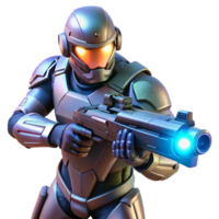 extraordinary minimalist A futuristic soldier wearing powered armor, aiming a plasma rifle. Dramatic, spotlight lighting. Military sci-fi style authentic png