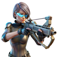 impressive vintage A woman with cybernetic enhancements, aiming a futuristic crossbow at a unseen threat, amongst the rubble of a destroyed building. Gritty, cyberpunk style, dramatic lighting 4K png
