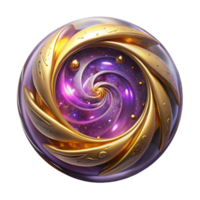 dramatic minimalist A swirling nebula of amethyst and gold, illuminated by the ethereal glow of a newborn star. Intricate, fractal patterns emerge from the cosmic dust. Art Nouveau style professional png