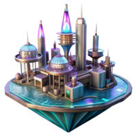beautiful artistic A futuristic city built on stilts above water, neon lights, cyberpunk style high quality png