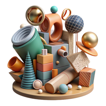 vibrante moderno uma caótico assembléia do encontrado objetos e texturas, criando uma surreal, dadaísta composição original png