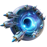 extraordinary classic A fleet of futuristic spaceships warping through a wormhole. Sci-fi, dynamic lighting authentic png