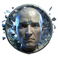 stunning rustic A shattered mirror reflecting a thousand different versions of the same face, illuminated by a single spotlight, Dark Fantasy style premium png