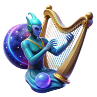 vibrant classic A celestial being playing a cosmic harp, the music creating ripples in spacetime. Fantasy, ethereal style genuine png
