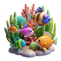 impressive minimalist A group of colorful fish swimming in a coral reef, illuminated by underwater sunlight. Underwater photography style detailed png