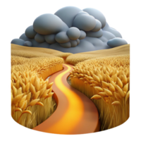 beautiful modern A winding dirt path through a field of tall, golden wheat, under a dramatic, stormy sky. Impressionist style high quality png