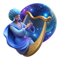 magnificent contemporary A celestial being playing a cosmic harp, the music creating ripples in spacetime. Fantasy, ethereal style 4K png
