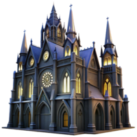 impressive abstract A towering Gothic cathedral, stained glass windows illuminated by moonlight, dramatic lighting, dark fantasy style authentic png