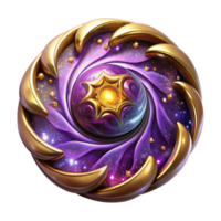 vibrant modern A swirling nebula of amethyst and gold, illuminated by the ethereal glow of a newborn star. Intricate, fractal patterns emerge from the cosmic dust. Art Nouveau style authentic png