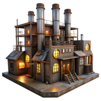 magnificent rustic A desolate factory filled with rusting machinery, lit by shafts of light penetrating the grimy windows, industrial decay style, professional png