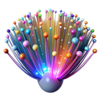 stunning artistic A complex network of fiber optic cables transmitting data, illuminated by vibrant streaks of multicolored light, in a futuristic, abstract style high quality png