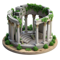 elegant traditional Ruined amphitheater, overgrown with ivy, remnants of ancient civilization, historical and evocative style high resolution png