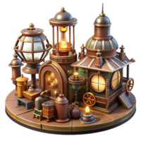vibrant classic A bustling steampunk marketplace filled with intricate gadgets and eccentric characters, bathed in the warm glow of gas lamps, art deco style high resolution png