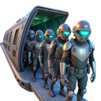 wonderful creative A group of space pirates boarding a derelict spaceship, their faces obscured by helmets with glowing visors. Dark, moody lighting, cyberpunk style detailed png