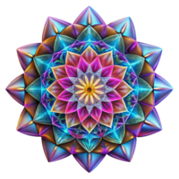 vibrant traditional A kaleidoscopic pattern of intricate, geometric designs, illuminated by a bright, multicolored light, in a psychedelic, op-art style detailed png