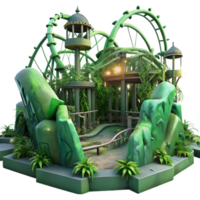 extraordinary minimalist A deserted amusement park overgrown with weeds and vines, illuminated by a pale, sickly green sky, post-apocalyptic and eerie, premium png
