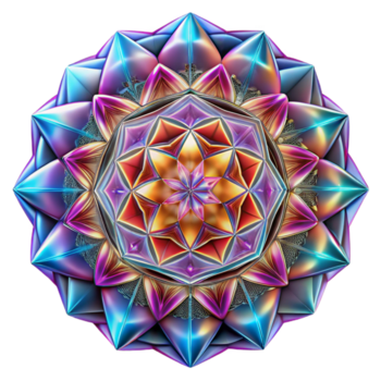 impressive rustic A kaleidoscopic pattern of intricate, geometric designs, illuminated by a bright, multicolored light, in a psychedelic, op-art style professional png