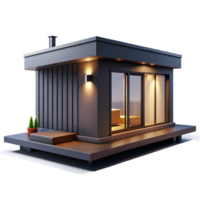 beautiful artistic Prefabricated modular home, sleek minimalist design, customizable components, bright studio lighting, product design rendering 4K png