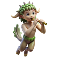 serene creative A mischievous satyr playing a pan flute in a sun-drenched forest glade, surrounded by dancing nymphs. Impressionist style detailed png