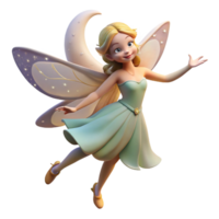 wonderful artistic A playful fairy with delicate wings and a shimmering dress, dancing in a moonlit meadow, illuminated by the soft glow of the moon. Romantic style premium png