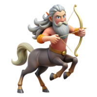 elegant creative A wise old centaur with a long, flowing beard and a bow and arrow, galloping through a forest, illuminated by the dappled sunlight. Classical style 4K png