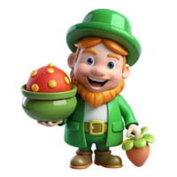wonderful vintage A mischievous leprechaun with a pot of gold, hiding behind a mushroom, in a sun-drenched forest glade. Cartoon style original png
