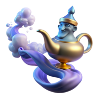 wonderful vintage A powerful djinn emerging from a magic lamp, surrounded by swirling smoke and sparks. Orientalist style detailed png