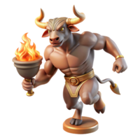 stunning artistic A powerful minotaur with bronze horns and rippling muscles, charging through a labyrinth, lit by flickering torches. Greek vase painting style high resolution png