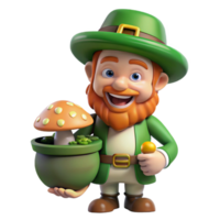 wonderful contemporary A mischievous leprechaun with a pot of gold, hiding behind a mushroom, in a sun-drenched forest glade. Cartoon style high resolution png