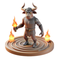 extraordinary modern A stoic Minotaur with the body of a man and head of a bull, standing in a labyrinth bathed in the cold light of torches. Greek pottery style high resolution png