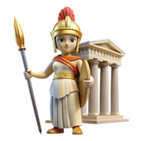impressive creative A wise Athena with a gleaming helmet and spear, standing in front of the Parthenon. Classical style. Bright, sunny lighting 4K png