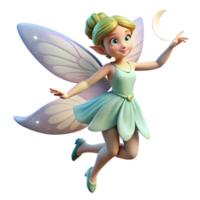 extraordinary traditional A playful fairy with delicate wings and a shimmering dress, dancing in a moonlit meadow, illuminated by the soft glow of the moon. Romantic style 4K png