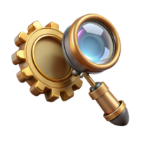 extraordinary minimalist A steampunk monocle with a brass frame, intricate gears, and a magnifying glass, floating against a dark background, lit by a single ray of light exclusive png