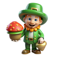 stunning rustic A mischievous leprechaun with a pot of gold, hiding behind a mushroom, in a sun-drenched forest glade. Cartoon style 4K png