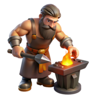 elegant minimalist A skilled Hephaestus forging a weapon in his fiery forge. Realism style. Fiery, industrial lighting high quality png
