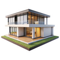 magnificent vintage Modernist villa, simple geometric forms, large glass windows, open floor plan, architectural rendering style authentic png