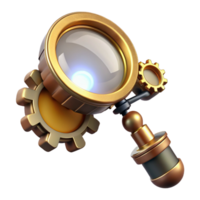 beautiful vintage A steampunk monocle with a brass frame, intricate gears, and a magnifying glass, floating against a dark background, lit by a single ray of light original png