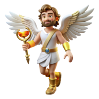 dramatic minimalist A swift Hermes with winged sandals and caduceus, delivering messages from the gods. Classical style. Bright, dynamic lighting professional png