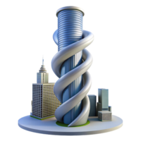 dramatic artistic Spiral skyscraper, twisting form, dynamic composition, futuristic city skyline, innovative architecture professional png