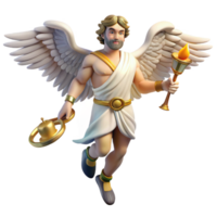 elegant classic A swift Hermes with winged sandals and caduceus, delivering messages from the gods. Classical style. Bright, dynamic lighting high quality png
