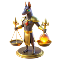 wonderful traditional A benevolent Anubis with a jackal head, weighing a human heart on a golden scale. Dramatic, spotlight lighting. Ancient Egyptian style high quality png