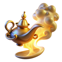 wonderful creative A powerful djinn emerging from a magic lamp, surrounded by swirling smoke, lit by a warm, golden light. Orientalist style original png
