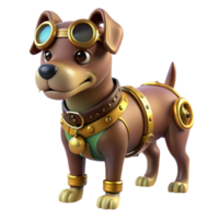 extraordinary rustic Steampunk dog, brass and leather harness, intricate goggles, loyal and watchful expression, soft lighting professional png