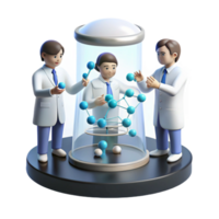 serene classic A group of scientists studying a holographic projection of a DNA molecule in a sterile, white laboratory. Photorealistic style detailed png