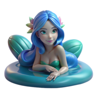 beautiful creative A graceful water nymph with flowing blue hair and shimmering skin, reclining on a lily pad, soft and sensual lighting, romantic and alluring style high resolution png