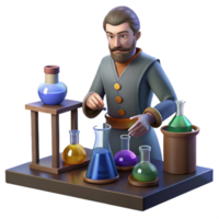 serene creative A medieval alchemist working in his laboratory, surrounded by bottles and beakers, mysterious atmosphere, dim lighting high resolution png
